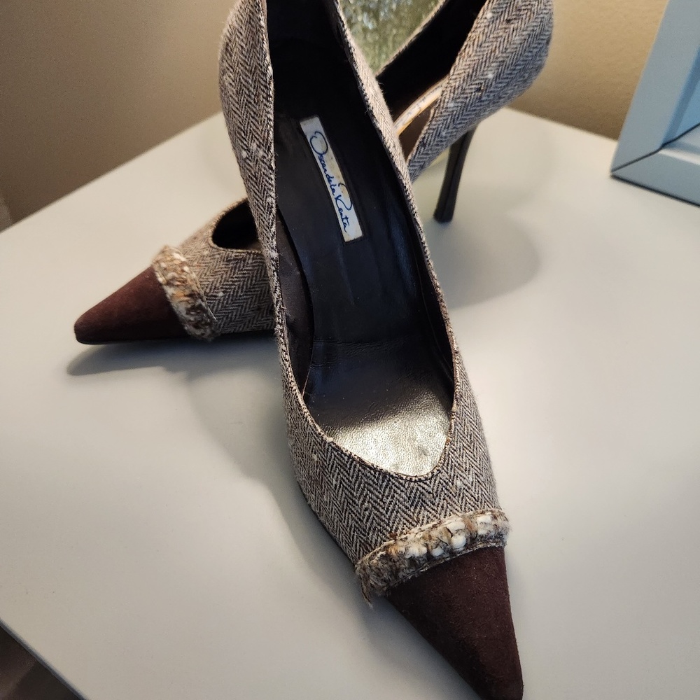 Oscar de la Renta Vintage Brown Tweed Pumps